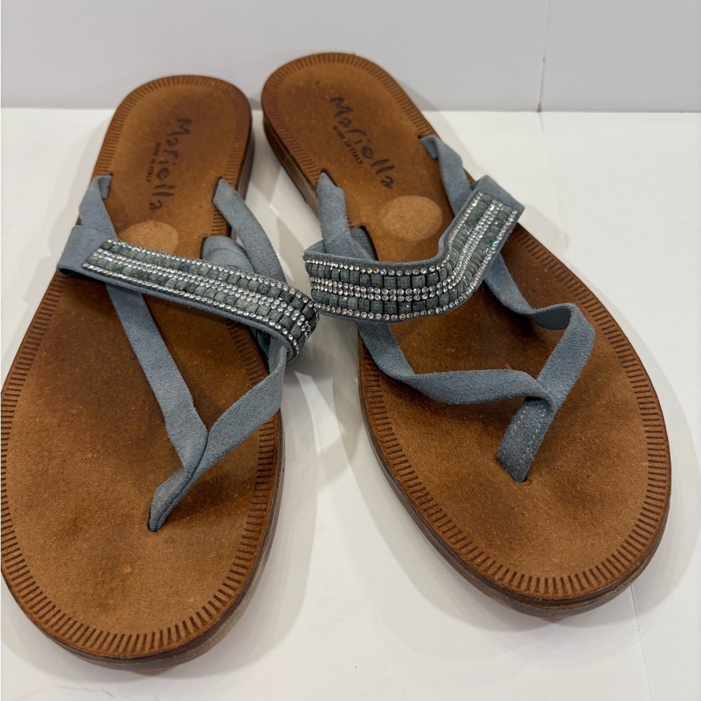 Mariella Made in ITALY Women's Blueish Gray Sandals with Rhinestone Accents